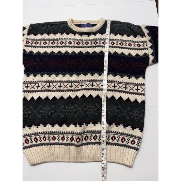 Vtg Savile Row Mens M Sweater Chunky Fair Isle Long Sleeve Rag Cotton Crewneck - Picture 7 of 8